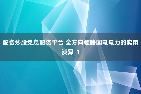 配资炒股免息配资平台 全方向领略国电电力的实用淡薄_1
